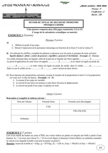 DEVOIR DE PC Niveau 3ième LYM BOUAFLE 2026 by TEHUA