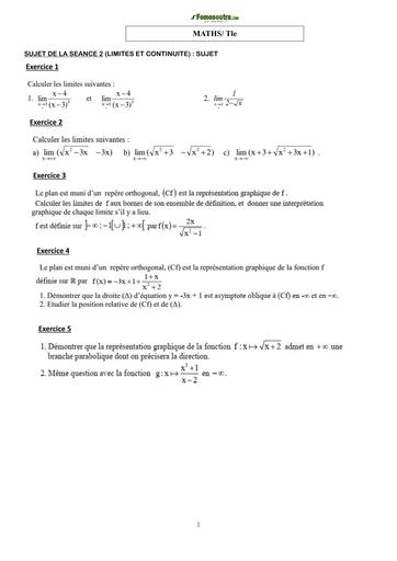 COURS DE VACANCES MATHS TLE SUJET 2 (LIMITES ET CONTINUITE) by TEHUA