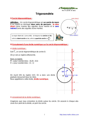 Trigonométrie - Cours maths niveau 2nd C
