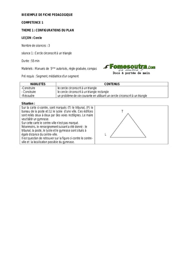 Exemple de fiche pédagogique Maths 5ème