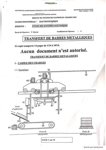 SUJET BTS BLANC 2022 ESE ELT TRANSFERT DE BARRE METALLIQUE BY TEHUA