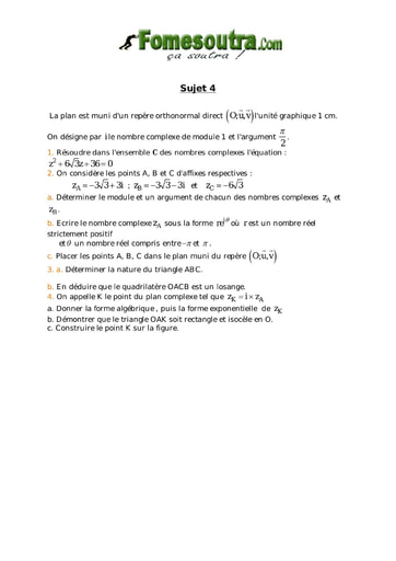 TP 4 nombres complexes et transformation du plan maths niveau Terminale D