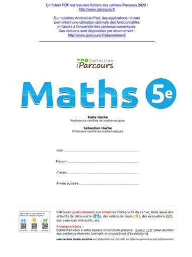 Cahier Maths 5eme iparcours 2022 by Tehua