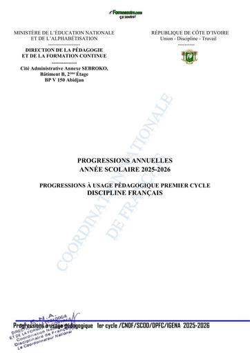FRANCAIS PROGRESSIONS A USAGE PEDAGOGIQUE  2025 2026 1er Cycle DPFC BY TEHUA