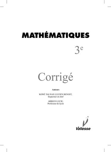 Maths CORRIGE CAHIER MATHS 3e vallesse