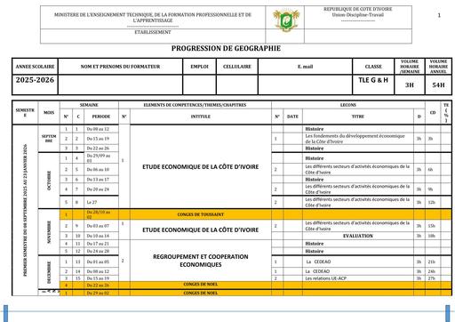 PROGRESSION 2025 2026 GEOGRAPHIE TERMINALE G & H