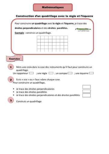 Construction d’un quadrillage avec la règle et l’équerre - Cours CE1