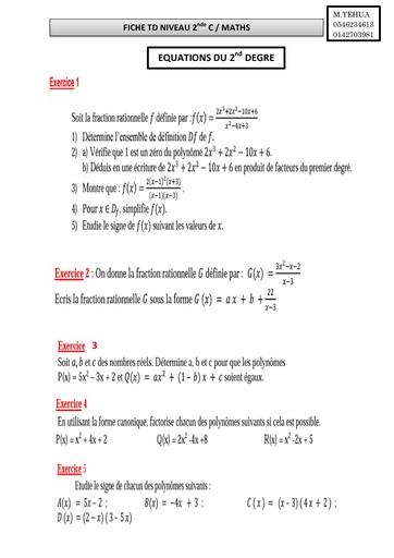 FICHE TD MATHS 2nde C equations de second degré by Tehua.pdf