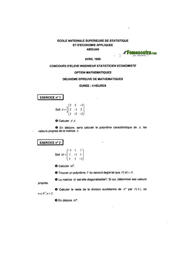 Sujet 2ème épreuve de maths ISE option maths 1999 (ENSEA)