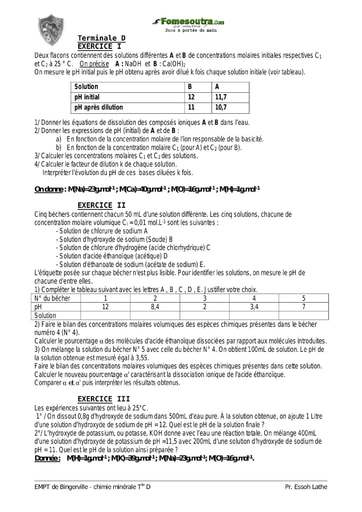 Devoir (21) Chimie minérale niveau Terminale D - EMPT Bingerville