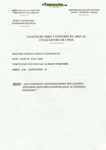 Sujet d'Histoire ENA Cycle Moyen 2005