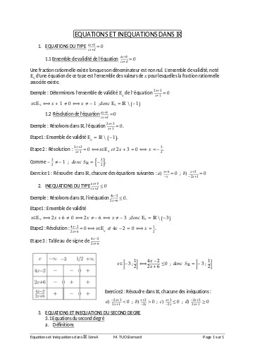 Cours de maths 1ière A équations et inéquations dans IR by TEHUA