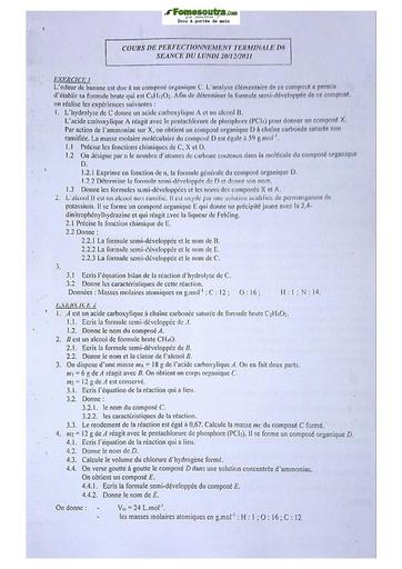 Sujet de Physique-Chimie Terminale D Lycée Classique Abidjan 2021-2022