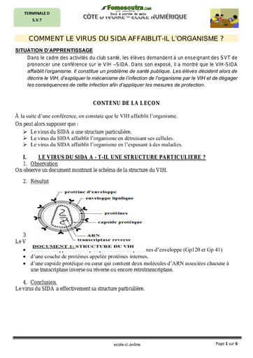 COMMENT LE VIRUS DU SIDA AFFAIBLIT-IL L’ORGANISME ?