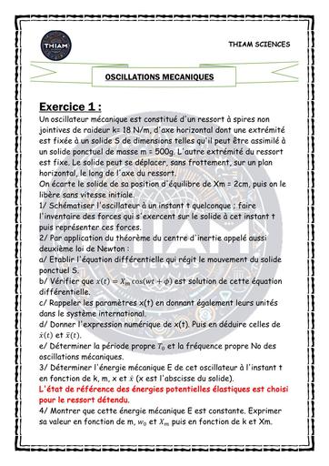FICHE DE TD OSCILLATIONS MECANIQUES (THIAM SCIENCES) by TEHUA
