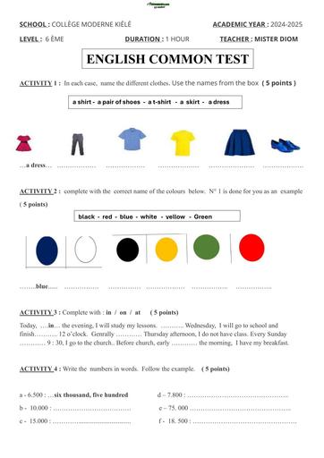 DEVOIR ANGLAIS NIVEAU 6ième unit 5 BY TEHUA