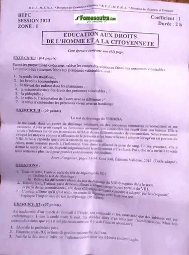 Sujet EDHC bepc 2023 zone1