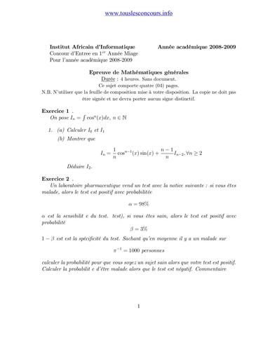 CONCOURS MATHS MIAGE 2