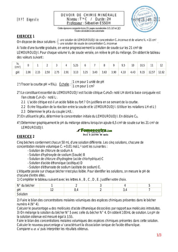 Devoir (4) de Physique-chimie terminale C EMPT Bingerville