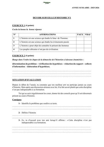 DEVOIR HISTOIRE NIVEAU 6ième KAMI BY TEHUA