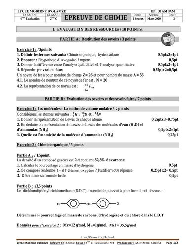 LycéeMOlamzé Chimie 2ndeC Eval4 2020