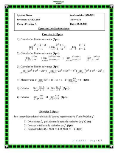 DEVOIR DE maths NIVEAU 1ère A LYCEE DE WONA 2021 BY TEHUA