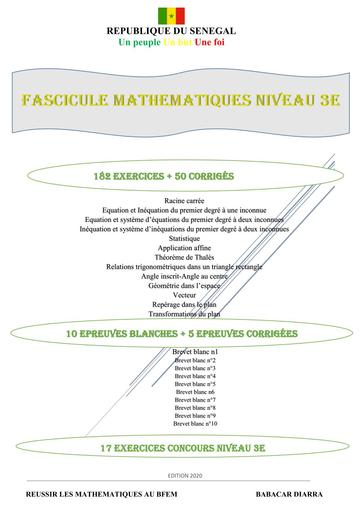 FASICULE DE MATHS niveau 3ième 182 EXO et 55 corrigés by TEHUA