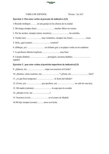 TAREA DE ESPANOL de 1ière by Tehua