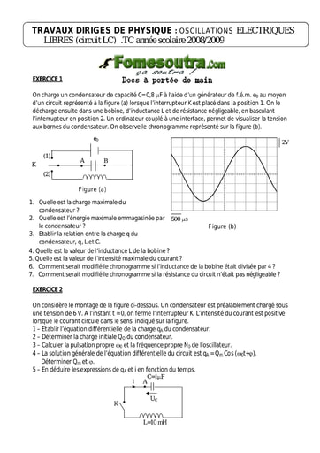 Sujet (3) Oscillations électriques- Physique Terminale C