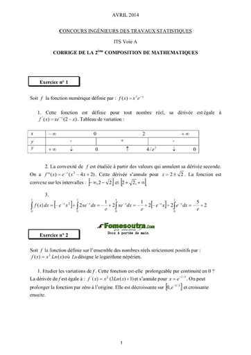 Corrigé 2ème épreuve de maths ITS A 2014 (ENSAE - ISSEA)