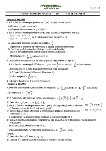 Sujet corrigé Séries de Fourier - Maths BTS