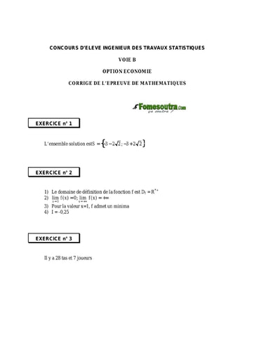 Corrigé Maths ITS B option Economie 2000 (ENSEA)
