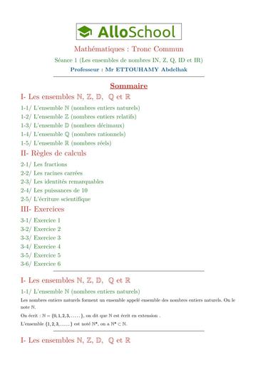 Seance 1 les ensembles de nombres in z q id et ir 2 by Tehua