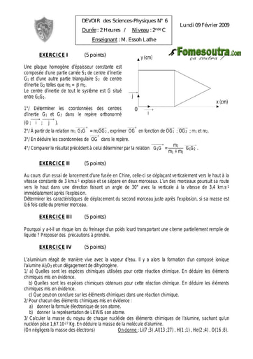 Devoir (8) de Physique-Chimie 2nde C - EMPT Bingerville