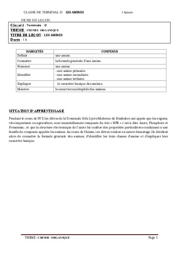 FICHE DE COURS PC Tle D L3  AMINES by TEHUA