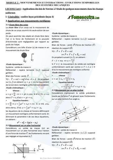 Cours Physique Tle C,D (Module 2 lecons 5,6 + TD)