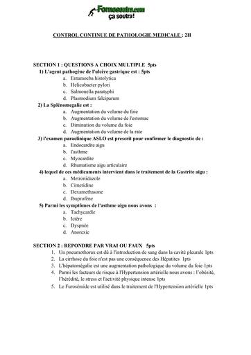 INFAS Control Continue de Pathologie Medicale BY TEHUA