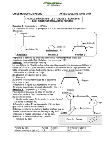 Fiche Exercices : Les forces et équilibre d'un solide soumis à deux forces