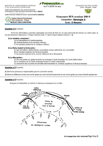 Sujet de Géologie 2 concours ITA 2014