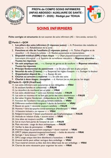 Compo INFAS AS Aboisso 2025 SOINS infirmiers (sur Table) CORRIGE BY TEHUA