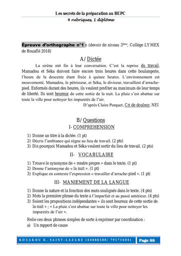 Prepa Bepc 2024 Orthographe (Dictée Questions) by Tehua