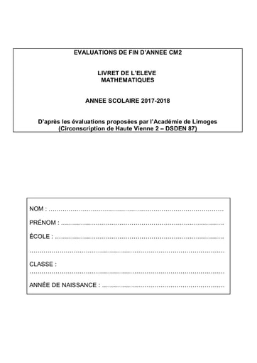 Livret eleve maths CM (primaire )