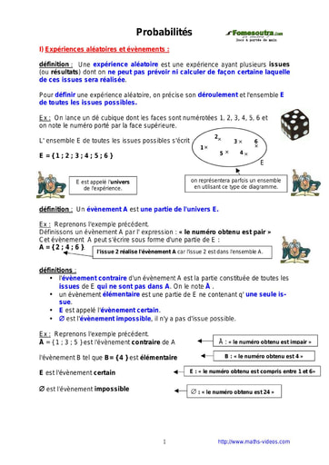Probabilités - Cours maths niveau 2nd C
