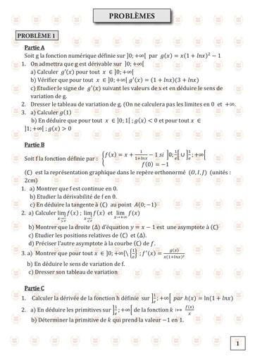 Fiche problèmes Etudes de fonctions Maths by Tehua