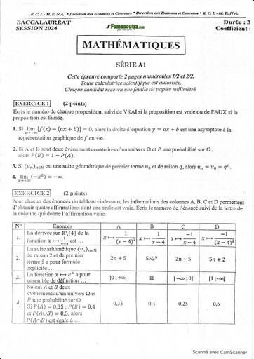 SUJET+CORRIGE BAC 2024 MATHS SERIE A1 BY TEHUA