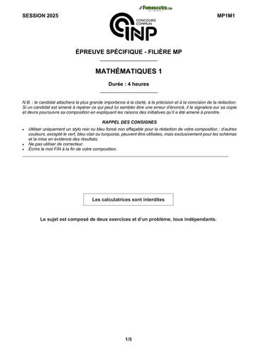 CONCOURS CNP Maths 1 2025 BY TEHUA