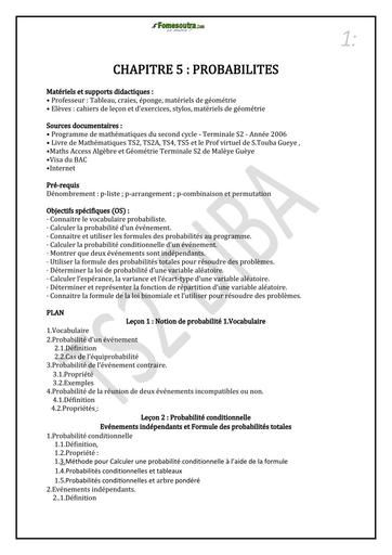 COURS COMPLET POBABILITES DIBA Tle S BY TEHUA