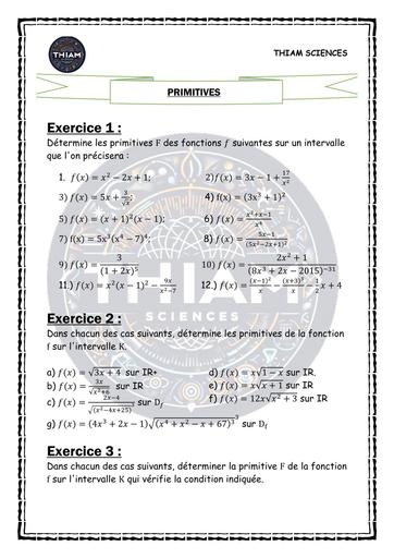 FICHE DE TD MATHS Série Primitive (THIAM SCIENCE) by TEHUA