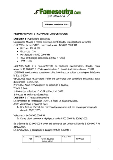 Sujet d'étude de cas BAC G2 2007