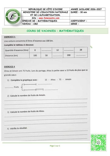 FICHE 5 MATHS CM2 by TEHUA